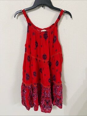 Intimately by Free People Red and Purple Talk To Me Mini Trapeze Dress